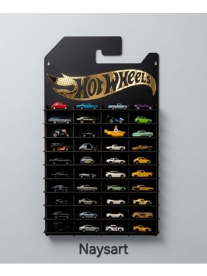 Hot Wheels Hotwheels Premium Temalı Pleksi Logolusiyah Mdf Raflı  40 Arabalık Duvar Rafı Kartonet 1/64 Araba