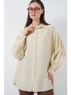 Bigdart Kadın Uzun Oversize Gömlek 5965 - Ekru