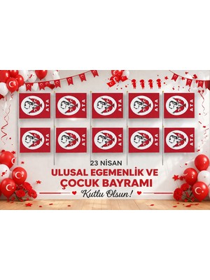 Pairla 10 Adet Atatürk Desenli Bayrak 23 Nisan Süsü 23 Nisan Hediyeleri
