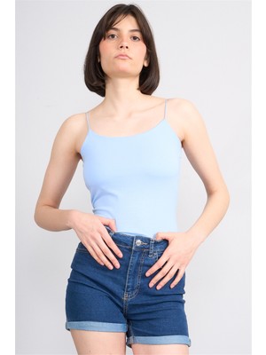 Çetinkaya Fithit 8445 Bayan Bisiklet Yaka Ip Askılı Penye Atlet Bebe Mavi