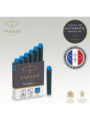 Vigordurus Quink Kısa Dolma Kalem Kartuşu, Yıkanabilir Mavi, 6'lı Kutu