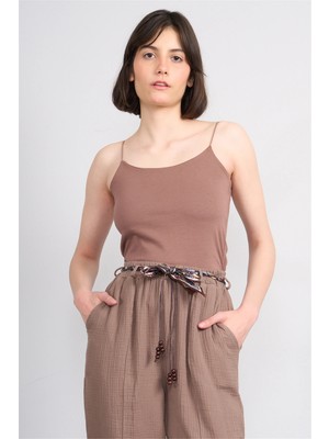 Çetinkaya Fithit 8445 Bayan Bisiklet Yaka Ip Askılı Penye Atlet Kakao