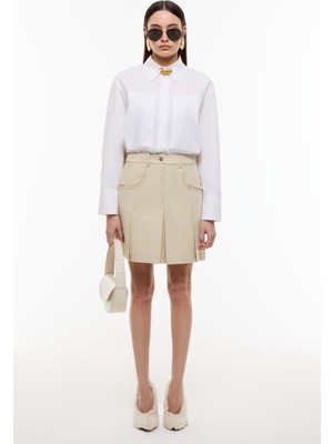 ROMAN Cep Detaylı Pileli Mini Etek Bej YY015033_024