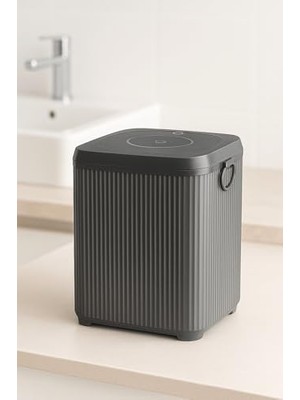 Vigordurus Serisi Gri Banyo Seti, 5 Parça Akrilik Kare 5 Litre Çöp Kovası, Sabunluk, Fırçalık Takımı 3462 Gri