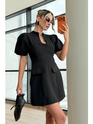 Lijuri Balon Kollu ve Süs Cepli Şık Mini Elbise 2042