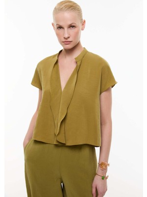 ROMAN Yaka Detaylı Düşük Omuz Bluz Olive YY013015_027