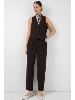 Bigdart Kadın Yelek Pantolon Ikili Takım 30091 - Kahverengi