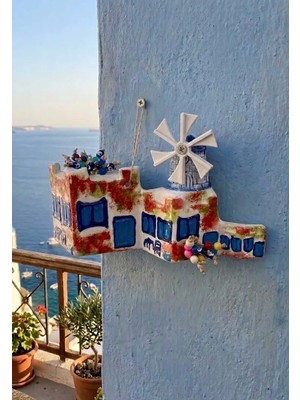 Fi Hediyelik Begonvil Yel Değirmeni Desenli Bodrum Ege Alaçatı Evi Seramik Bahçe Duvar Balkon Süsü