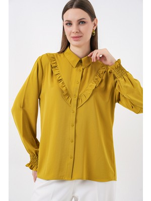 Bigdart 20223 Fırfırlı Uzun Kol Gömlek - Hardal