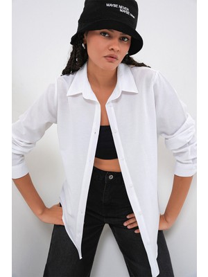 Bigdart Kadın Oversize Basic Gömlek 20349 - Beyaz