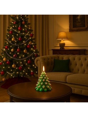 Vigordurus Ağacı Şekilli Dekoratif Mum – El Yapımı Koku Yaymayan Yılbaşı Temalı Masa ve Ev Süsü Mum (Tekli)