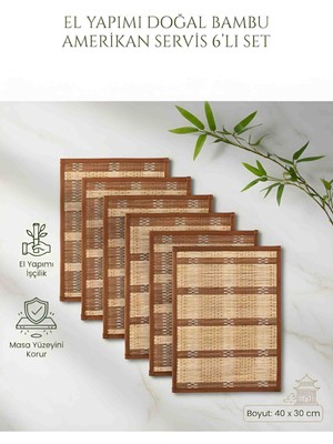 Wolawood Doğal Bambu 6'lı Amerikan Servis Seti Özel El Yapımı Natural Hasır Sofra Sunum Takımı