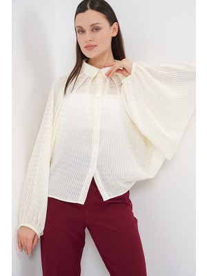 Bigdart Kadın Yarasa Kol Oversize Gömlek 20368 - Ekru