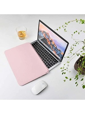 Vigordurus Wıwu Skin Pro Laptop Çantası Kılıfı  Air 13.6 M2 M3 M4 ve Pro 14.2 M1 M2 M3 M4 Uyumlu Deri Ultra Ince Zarf Tipi Pembe