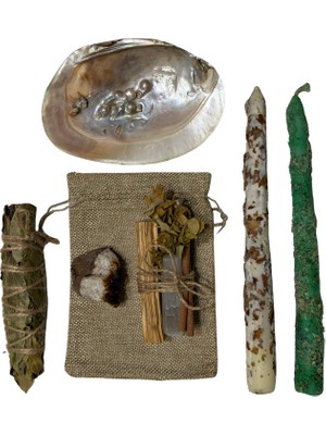 Anima Glow Niyet Bolluk Meditasyon/ritüel Seti - Sitrin Doğal Taş, Defne Yaprağı Tütsü, Deniz Kabuğu Tütsülük ve Palo Santo Seti