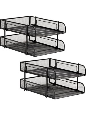 Vigordurus Reader Ağ Koleksiyonu, 2 Katlı Kağıt Tepsisi, Mektup Boyutu, Istiflenebilir, Dosya ve Belge Tutucu, Masaüstü Düzenleyici, Metal Örgü, Siyah