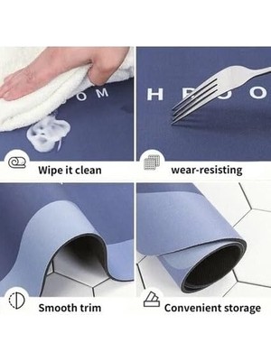 Vigordurus Netmarkt Modern Tasarım Banyo Paspası, Süper Emici, Kaymaz Taban, Mavi ve Lacivert,hızlı Kuruyan,kolay Temizlenen Zemin Paspası (60X40CM)