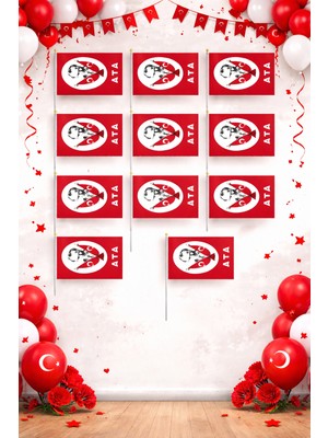 Okavango 10 Adet Atatürk Desenli Bayrak 23 Nisan Süsü 23 Nisan Hediyeleri