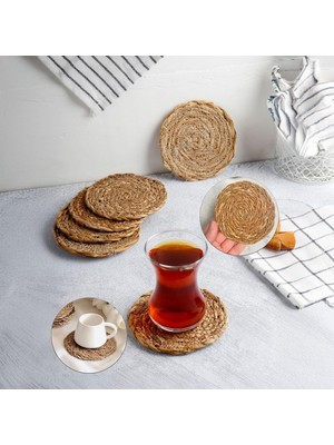 Vigordurus 6 Adet El Yapımı Yuvarlak Hasır Bardak Altlığı - Fincan, Çay ve Kupa Altlığı - 10CM
