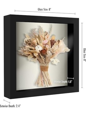 Vigordurus 8x8 Gölge Kutusu Çerçeve Siyah Yumuşak Sırtlı - Duvar ve Masa Üstü Için Kırılmaya Dayanıklı Camlı Kompozit Ahşap - 2'li Paket