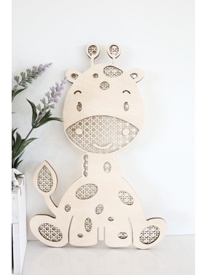mdmetadesign Zürafa Figürlü Ahşap Rattan Görünümlü Çocuk Odası Duvar Dekoru