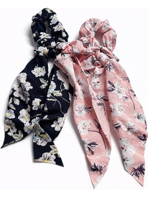 New Obsessions 2 Adet Çiçek Desenli Dokulu Fularlı Simit Toka