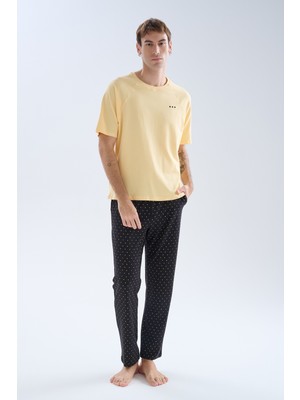 Syah Erkek Pamuklu Kısa Kollu Uzun Pijama Takımı