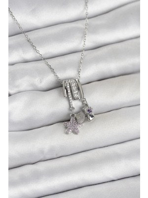 Venüs Shopping 316L Çelik Gümüş Zirkon Taşlı Deniz Tema Charmlı Kadın Kolye