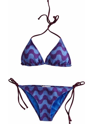 Aquella Renkli Triko Üçgen Bikini Takım