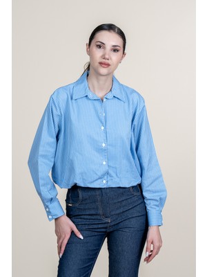 MissVina Beli Lastikli Çizgili Kısa Gömlek 70069