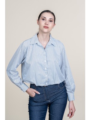 MissVina Beli Lastikli Çizgili Kısa Gömlek 70069