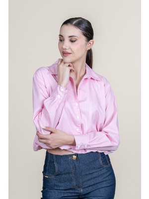 MissVina Beli Lastikli Çizgili Kısa Gömlek 70069