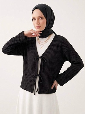 Foremia Ön Bağlamalı Örme Tunik-Siyah -