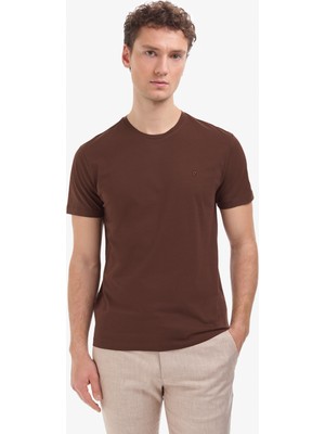 Pierre Cardin Erkek Koyu Kahverengi Slim Fit %100 Pamuk Bisiklet Yaka Basic Tişört 50325307-VR084