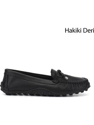 Gönderi(r) Kadın Siyah Floter  Fiyonklu Hakiki Deri Comfort Loafer