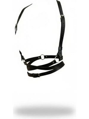 Pileli Store Siyah Kadın Kemer Deri Vücut Aksesuarı Halka Detaylı - APFT198