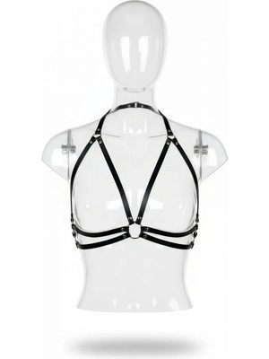 Pileli Store Siyah Kadın Kemer Suni Deri Halka Detaylı Vücut Aksesuarı - APFT200