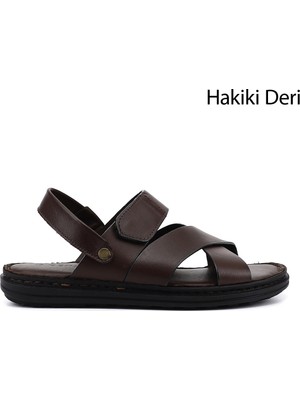 Gönderi(r) Erkek Kahverengi  Hakiki Deri Comfort Sandalet
