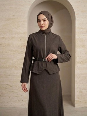 Foremia Fermuar Detay Etekli Takım-Kahve -