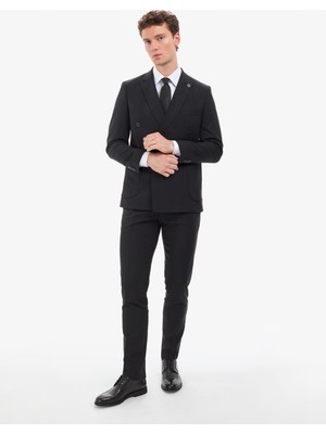 Pierre Cardin Erkek Siyah Ex. Slim Fit Çizgili Kruvaze Takım Elbise 50316758-VR046