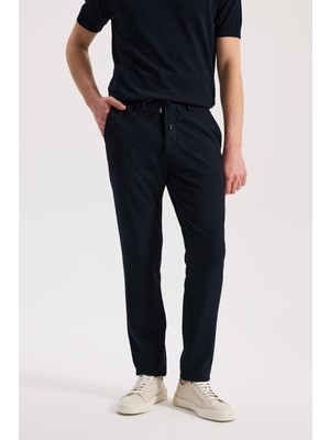 Jakamen Lacivert Comfort Fit Beli Lastikli Esnek Kumaş Jogger Pantolon
