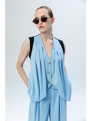 Kameya Dökümlü Kontrast Uzun Yelek