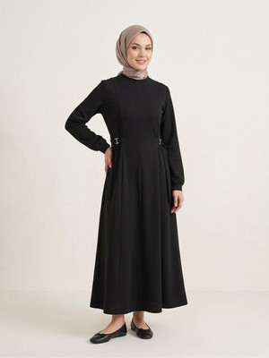 Foremia Kuşak Toka Detay Elbise-Siyah -
