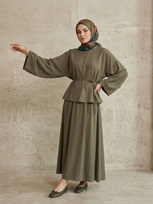 Foremia Arka Fermuarlı Etekli Takım-Haki -