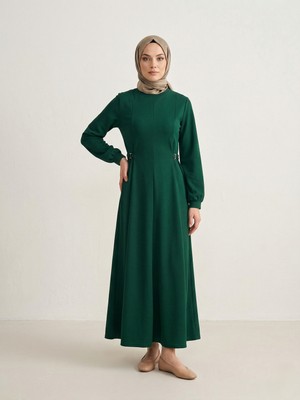 Foremia Kuşak Toka Detay Elbise-Zümrüt Yeşili -
