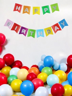 Parti Adresi Happy Birthday Yazı Doğum Günü Banner Renkli Gümüş
