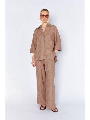 CGA Kadın Gömlek Kadın V Yaka Gömlek Vizon Gömlek