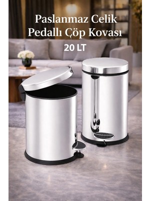 Loremp Paslanmaz Çelik Pedallı Çöp Kovası 20 Lt