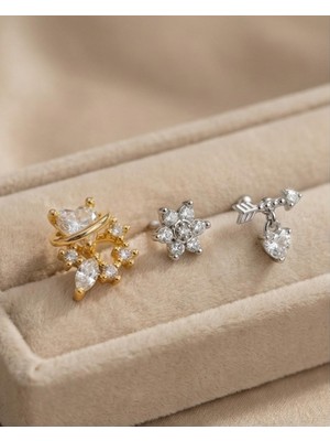Mervan Takı 3’lü Tragus Küpe Seti Cerrahi Çelik Zirkon Piercing Gold & Silver