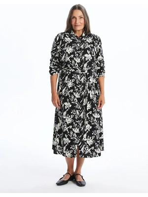 LC Waikiki Lcw Grace Siyah Çiçekli Kadın Gömlek Elbise